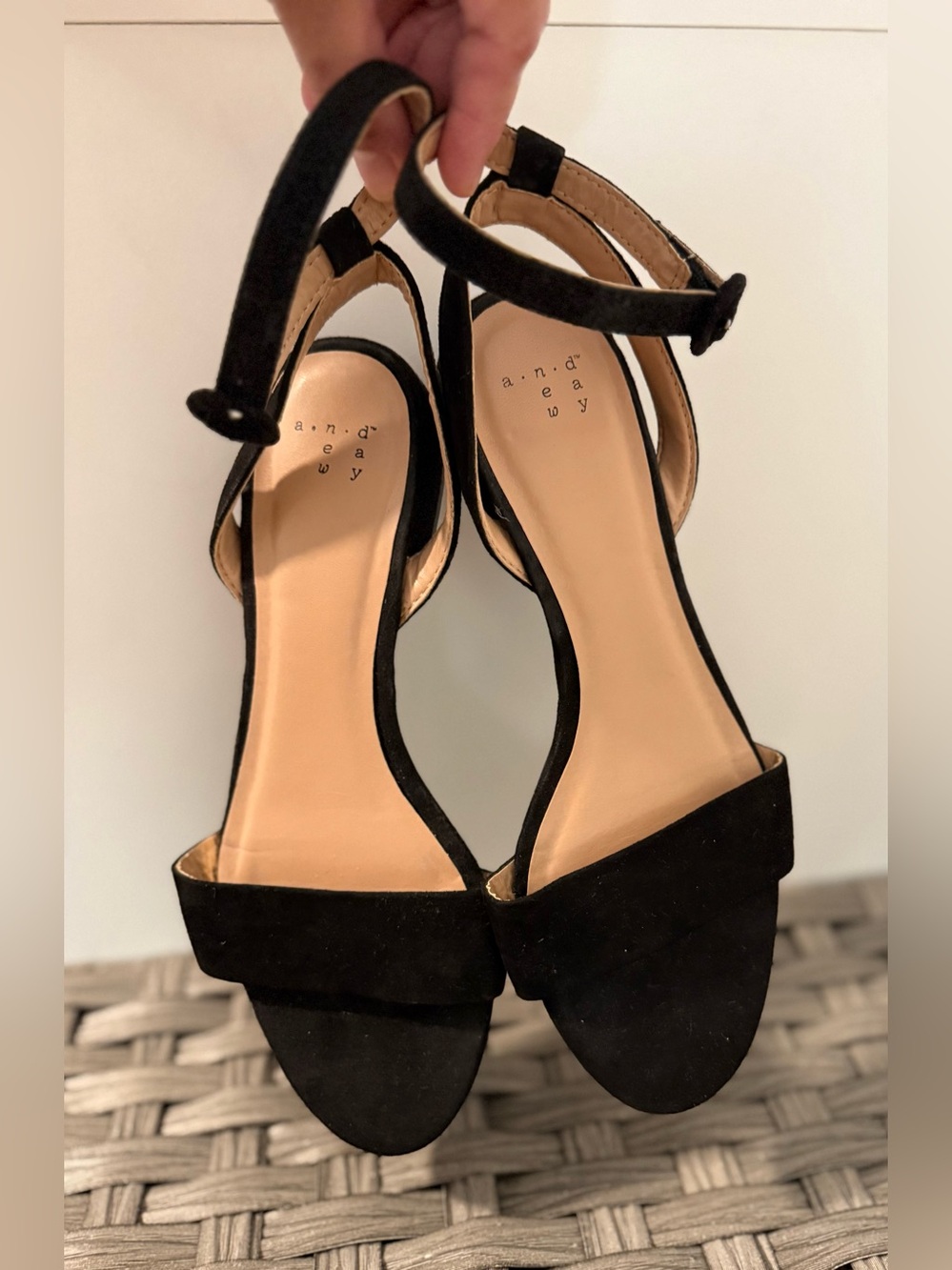 A.n.d. - Black Suede Ankle Strap Block Heel Sandals - Size 6.5